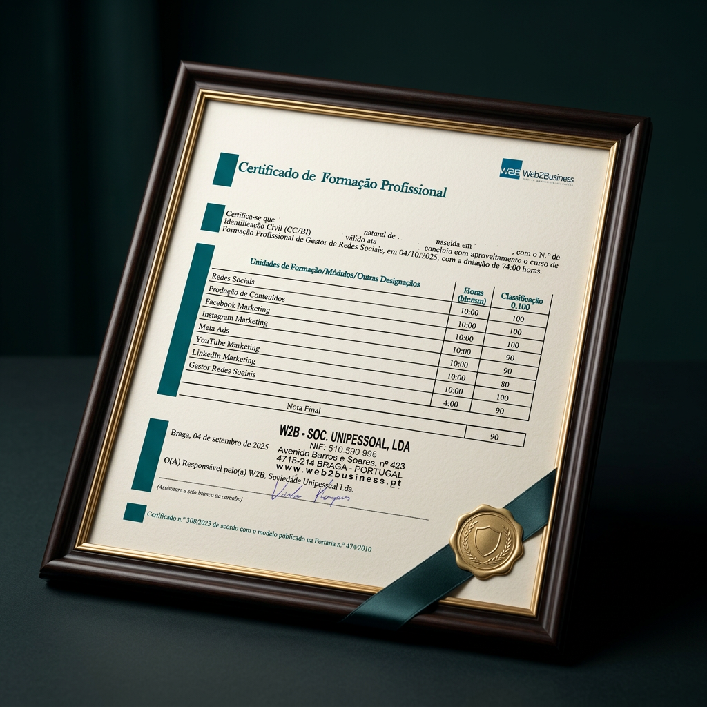 Certificado profissional oficial em moldura elegante
